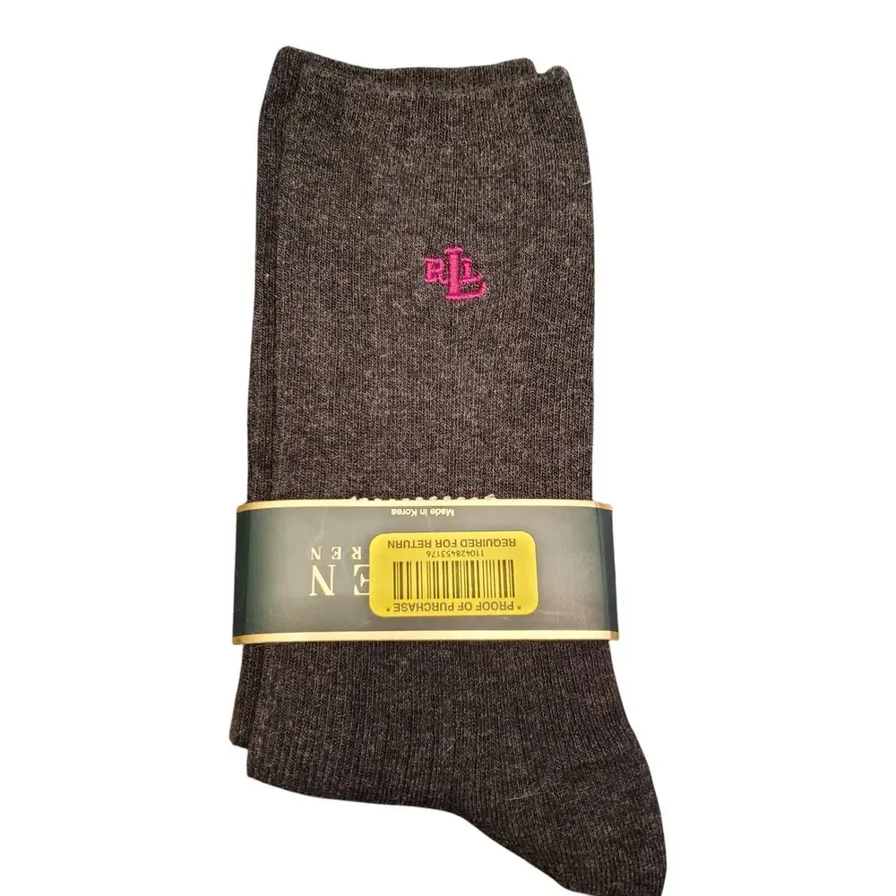 Vintage Ralph Lauren Womens Socks Gray Pink Monogram NEW Y2k 90s